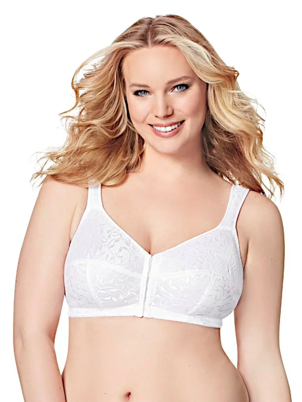 Playtex 18 Hour 44D White Wirefree Front Close No Padding Bra 1107